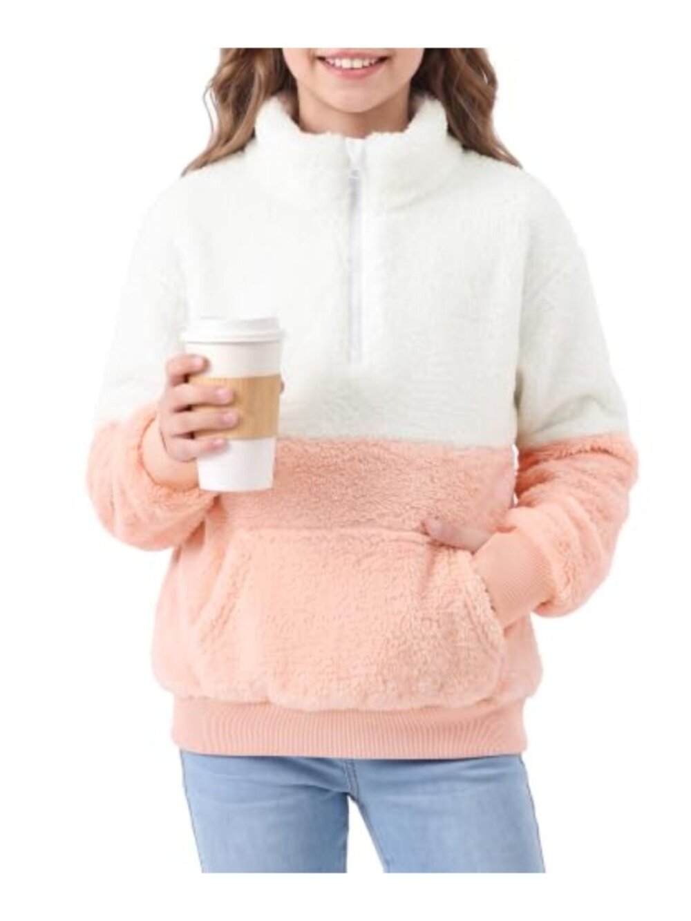 Girls Fleece Pullover Sweatshirt Half Zip Sherpa Hoodie Fuzzy Sweater